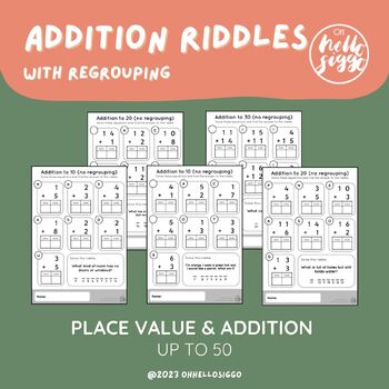 Preview of Addition Riddles Set: Addition to 50 WITH Regrouping