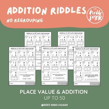 Preview of Addition Riddles Set: Addition to 50 with NO Regrouping