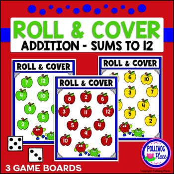 Preview of Addition Roll and Cover Game Board - Apples FREE