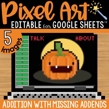 Preview of Addition Solve for Unknown / Missing Addends Pixel Art Math Practice Pumpkins