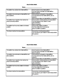 Preview of Addition Story Problem Rubric