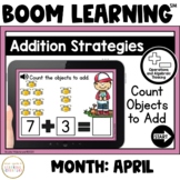 Addition Strategies: Count Objects to Add Boom Cards™: April
