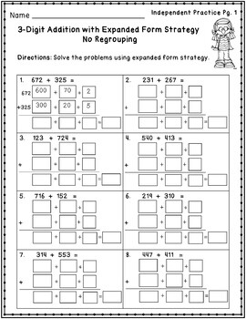 addition strategies worksheets 3 digit addition expanded form freebie