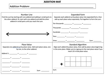 Preview of Addition Strategies Mat