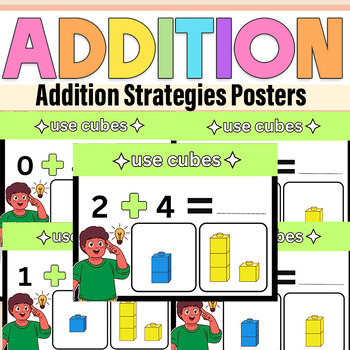 Preview of Addition Strategies Math Posters Kindergarten and First Grade| Connecting Cubes