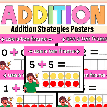 Preview of Addition Strategies Math Posters Kindergarten and First Grade|Ten Frame Addition