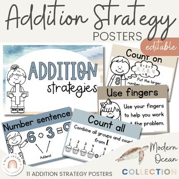Preview of Addition Strategies Posters | Modern Ocean Math Classroom Decor