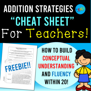 Preview of Addition Strategies to 20 Cheat Sheet for TEACHERS!  Freebie!!