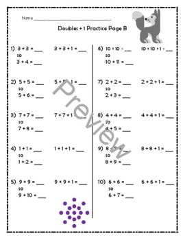 Addition Strategy Doubles Plus One Practice Worksheets Broken Down +1