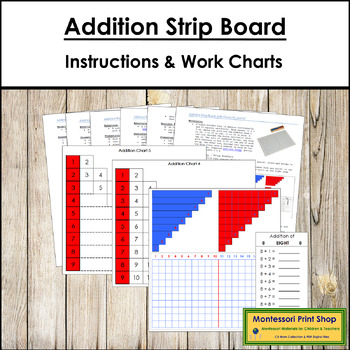 Preview of Montessori Addition Strip Board, Charts & Instructions
