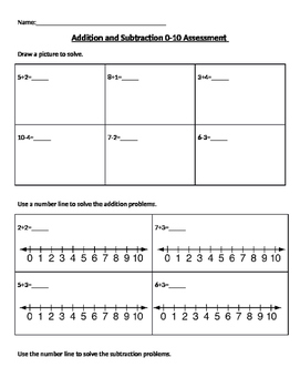 Preview of Addition & Subtraction 0-10 Assessment