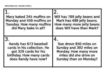 Preview of Addition/Subtraction 1-Step Word Problems Task Cards