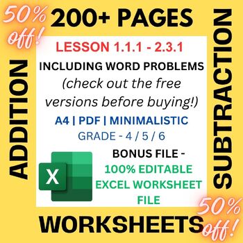 Preview of Addition & Subtraction 2/3/4/5/6 Digits 200+ WORKSHEETS +Word Problems Grade 5