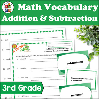 Preview of Addition & Subtraction | 3rd Grade Math Vocabulary Study Guide Materials