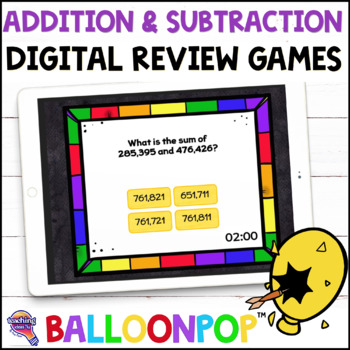 Preview of 4th Grade Addition & Subtraction Digital Math Review Games BalloonPop™