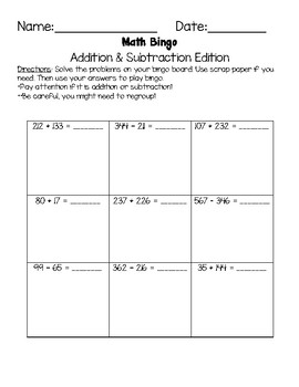 Addition & Subtraction Bingo by Made By Krista | TPT