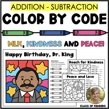Preview of Color By Code for Winter  Add & Subtract Math: Martin Luther King Jr