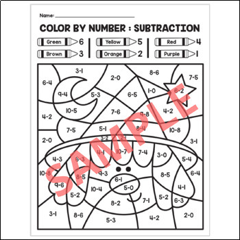 Addition & Subtraction Coloring Pages Bundle: Fall & Halloween Math Art ...