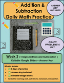 Addition & Subtraction Daily Math Practice |Week 3| Editable Slides | Answer Key