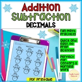 Addition Subtraction Decimals Winter Snowman Math TEKS 4.4