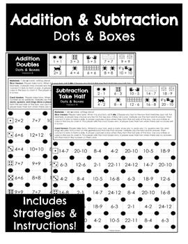 Preview of Addition & Subtraction Dots & Boxes Bundle - 96 Games - Strategies Included!
