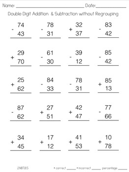 Addition & Subtraction Double & Triple Digit Fluency Pack: Second Grade