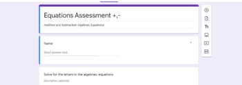 Preview of Addition/Subtraction Equations Assessment