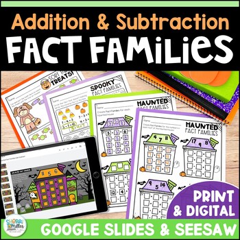Preview of Addition & Subtraction Fact Families Haunted House Digital & Print Activity