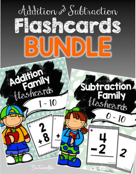 Preview of Addition & Subtraction Fact Family Flashcards 0-10 BUNDLE |Distance Learning|