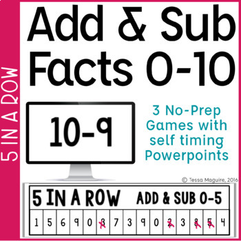 Preview of Addition & Subtraction Facts 0-10 Games | Fact Fluency | 5 in a Row Math Games