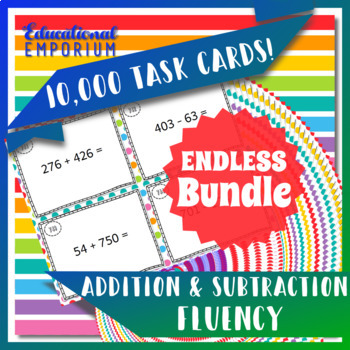 Preview of Addition & Subtraction Fluency Task Cards ENDLESS Bundle