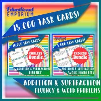 Preview of Addition & Subtraction Fluency and Word Problems Task Cards ENDLESS Bundle