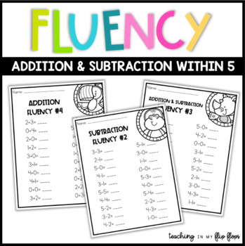 Preview of Addition & Subtraction Math Facts Fluency within 5 -- Animal Theme