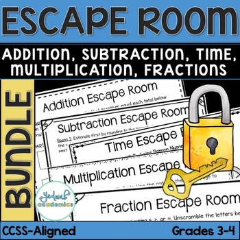 Preview of Addition Subtraction Multiplication Fraction Time Escape Room Challenge Activity