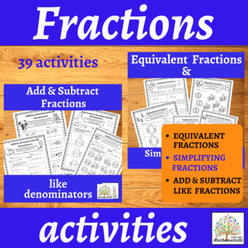 Preview of Addition Subtraction Fractions and Equivalent Fractions Worksheets