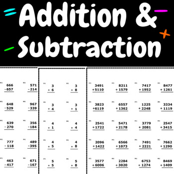 Preview of Addition & Subtraction Math Basic Operations Practice Worksheets 56 pages