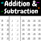 Addition & Subtraction Math Basic Operations Practice Work
