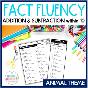 Preview of Addition & Subtraction Math Facts Fluency within 10 -- Animal Theme