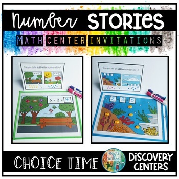 Preview of Kindergarten Math Center Activities, Addition & Subtraction Story Problem Mats