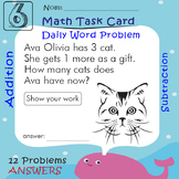 Addition & Subtraction  Math Task Card | Daily Word Problem