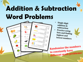 Preview of Addition & Subtraction Math Word Problems