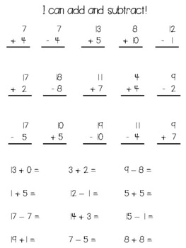 Addition & Subtraction Mixed Fluency Practice (within 20) by Kylie Frost