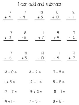 Preview of Addition & Subtraction Mixed Fluency Practice (within 20)