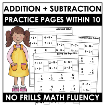 Preview of Addition Subtraction + Mixed Practice to 10 | Kindergarten Math Fact Fluency