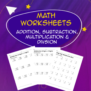 Preview of Addition, Subtraction, Multiplication & Division Practice Problems Bundle