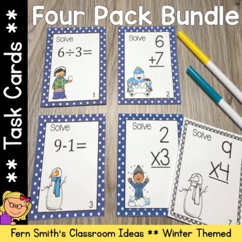 Preview of Addition Subtraction Multiplication Division Winter Task Cards Bundle