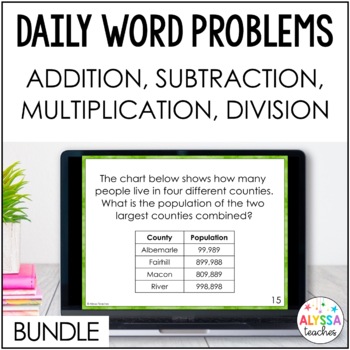 Preview of Addition, Subtraction, Multiplication, Division Word Problem Bundle | Daily Math