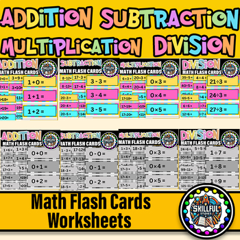 Preview of Addition,Subtraction,Multiplication and Division Math Fact Flashcards Printable