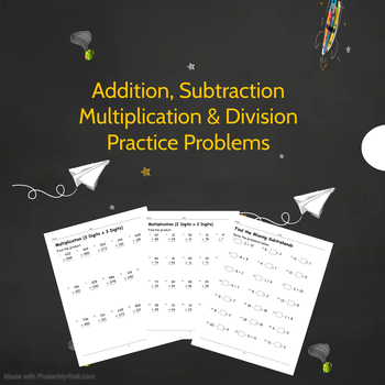 Preview of Addition, Subtraction, Multiplication and Division Worksheets ... BUNDLE