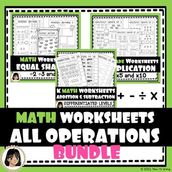 Preview of Addition Subtraction Multiplication and Division Worksheets BUNDLE